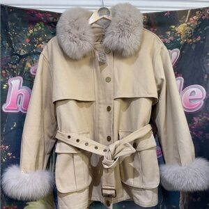 Fox fur jeans jacket